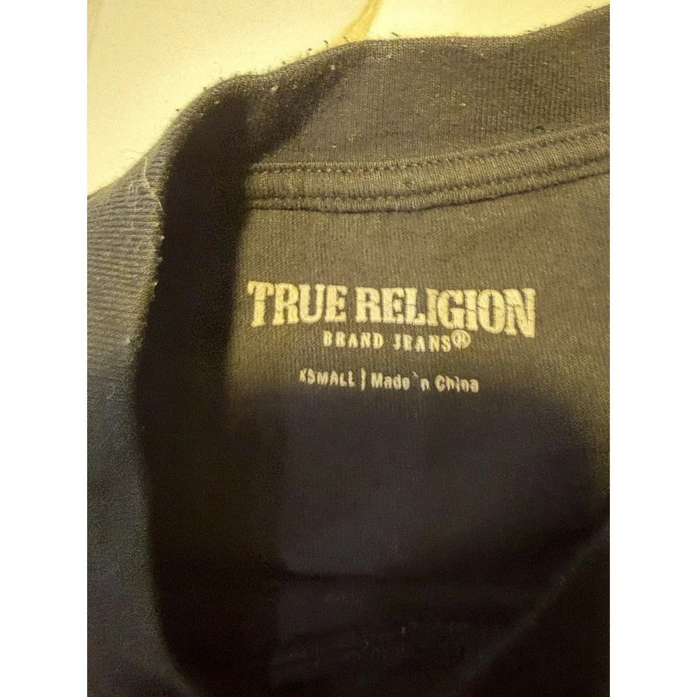 True Religion Black Logo Graphic T-Shirt Red Mesh Patch Men's XS Streetwear